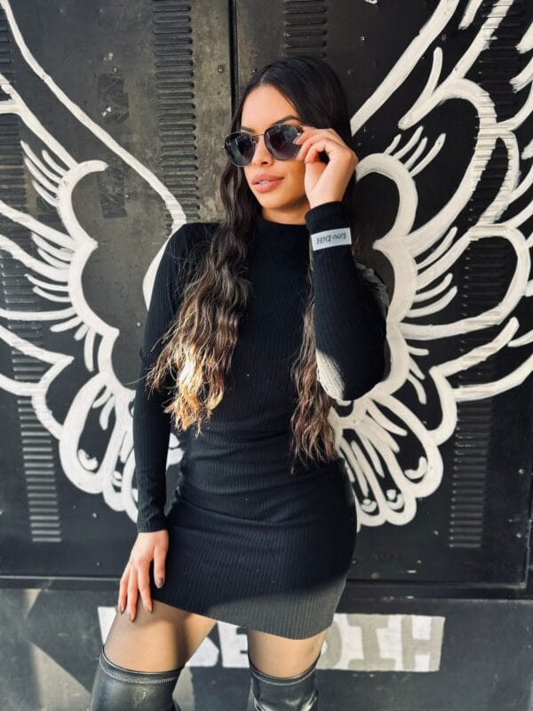 Vestido Curto Love Dih Canelado Manga Longa - Imagem 4